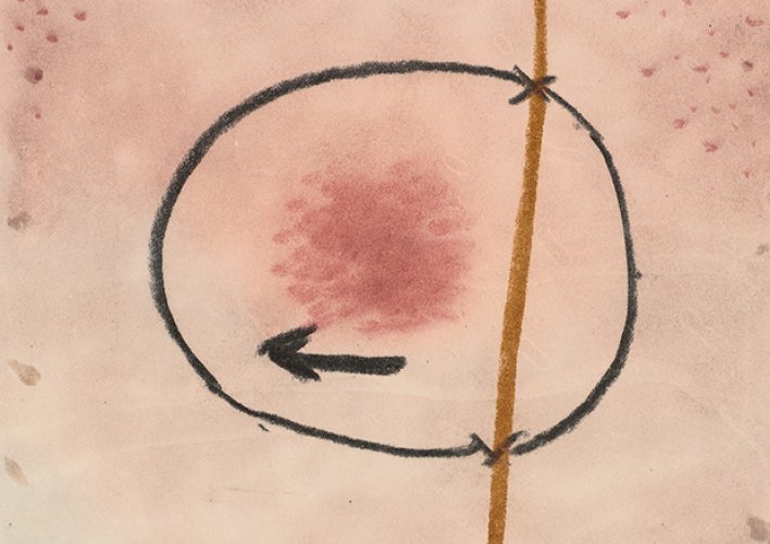 Paul Klee, labiler Wegweiser, 1937, 45 (Detail), Aquarell auf Papier auf Karton, 43,8 × 20,9/19,8 cm, Privatbesitz Schweiz, Depositum im Zentrum Paul Klee, Bern