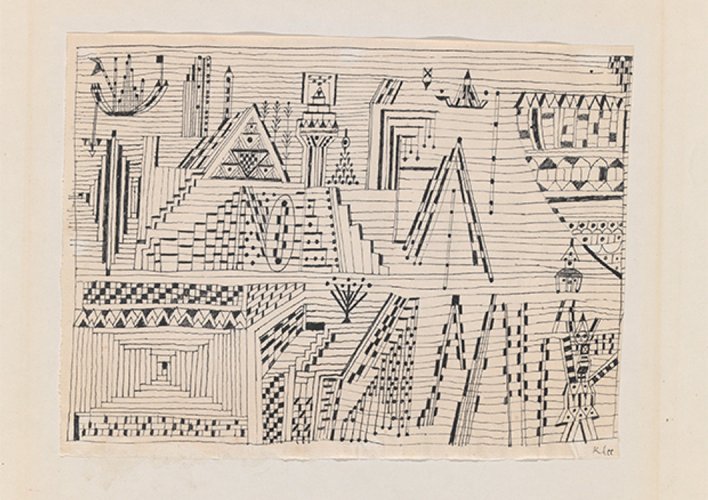 Paul Klee, Beride (Wasserstadt), 1927, 51, Feder auf Papier auf Karton, 16,3/16,7 x 22,1/22,4 cm, Zentrum Paul Klee, Bern
