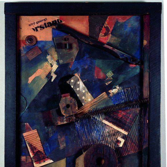 Kurt Schwitters, Dislocated Forces, 1920/maybe 1938, Collage and Assemblage of different materials and oil on cardboard, in wood frame, 105,5 x 86,7 x 9 cm, Kunstmuseum Bern, Donation by Pr. Dr. Max Huggler, 1966