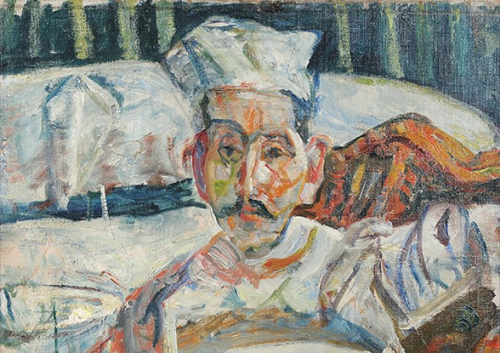 Chaïm Soutine, Le Cuisinier de Cagnes [Der Koch von Cagnes], um 1924, Öl auf Leinwand, 61 x 51 cm, Kunstmuseum Bern, Legat Georges F. Keller 1981