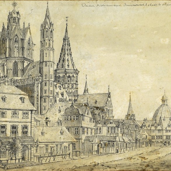 Jan de Beyer, Ansicht des Mainzer Domes, 1753, Federzeichnung auf Papier, Inv.-Nr. GS 1937/3206, Foto: © GDKE - Landesmuseum Mainz (Foto: U. Rudischer)