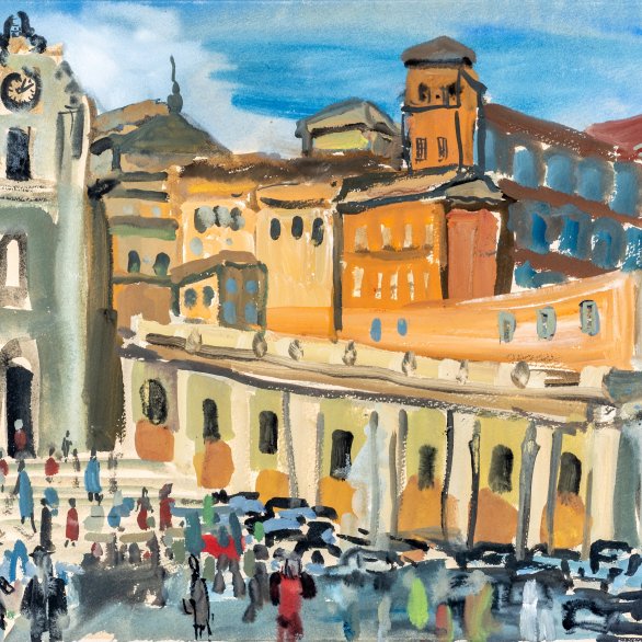 Gustel Stein (1922 – 2010), Der Petersplatz in Rom, 1956, Gouache, GDKE Landesmuseum Mainz, Foto: A. Garth