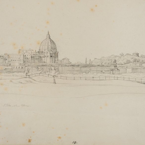 Joseph Anton Settegast (1813 – 1890), Blick auf St. Peter und den Vatikan, 1840, Bleistiftzeichnung, GDKE Landesmuseum Mainz, Foto: A. Garth