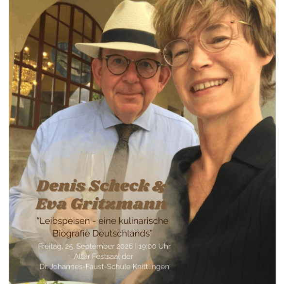 Plakat zur Lesung am 25.09.2026 mit Denis Scheck und Eva Gritzmann