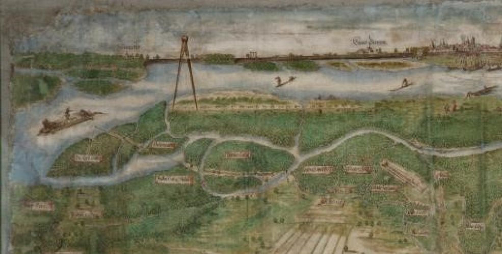 Landkarte der Rheinauen bei Neuenburg und Bantzenheim, um ca. 1625