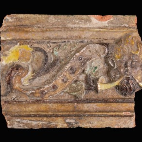 Gesimskachel mit Silenenkopf, Ende 16. Jh.