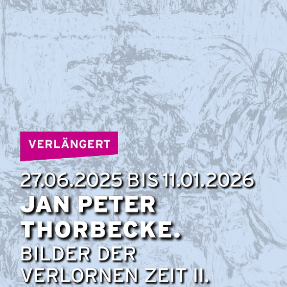 usstellungsansicht mit acht kleinformatigen Zeichnungen links und farbiger großformatiger Zeichnung rechts.