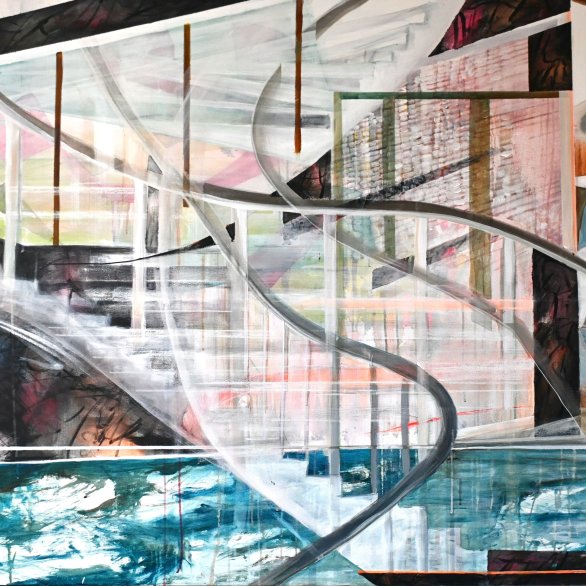 Julia Doll, Das Ufer hier kenn ich, vom Schiff aus, 2023, Acryl auf Baumwollgewebe
