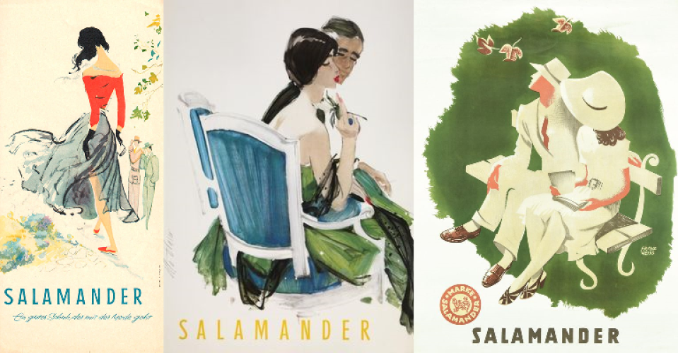 Werbeanzeigen der Firma Salamander von Lilo Rasch-Nagele, Otto Glaser und Franz Weiss