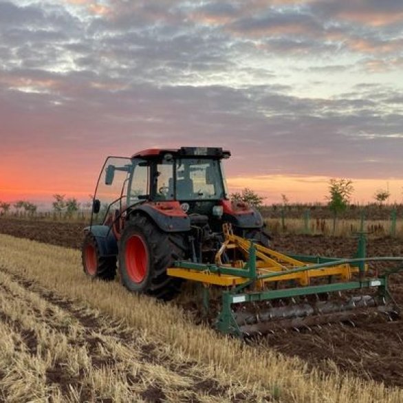 Traktor pflügt Feld