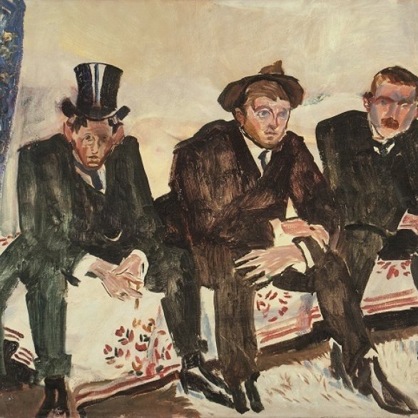 Albert Weisgerber, Drei Männer auf dem Sofa, 1906, © Museum Pfalzgalerie Kaiserslautern (mpk)
