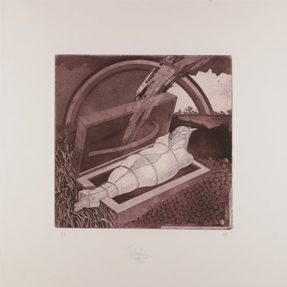 Kaspar Lukas Teutsch: „Gefesselt“, 1982, Aquatinta und Kaltnadel, Siebenbürgisches Museum