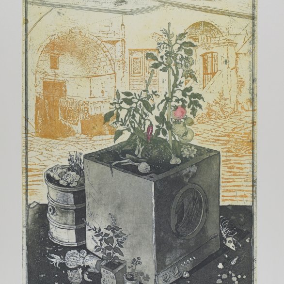 Kaspar Lukas Teutsch: „Sizilianischer Garten“, 2011, Mischtechnik auf Papier, Siebenbürgisches Museum